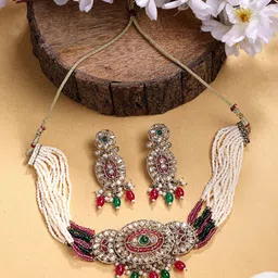 ADIVA Gold-Plated Kundan Stone Studded & Beaded Jewellery Set-picture-50