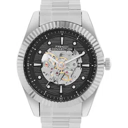 French Connection Men Skeleton Dial & Stainless Steel Bracelet Style Straps Analogue Automatic Watch image 4