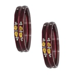 ZULKA Set Of 4 Zircon Gemstone Studded And Beaded Glossy Finished Bangles image 1