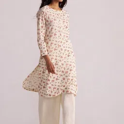 Ganga Floral Printed Round Neck Cotton Linen Tunic With Palazzo image 5