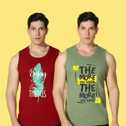 WOOSTRO Men Pack Of 2 Typography Printed Slim Fit Sports T-shirts image 2
