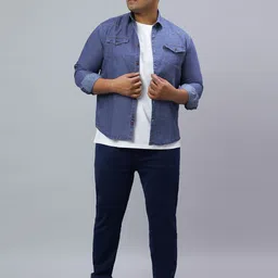 HJ HASASI Men Plus Size Relaxed Slim Fit Solid Spread Collar Casual Shirt image 3