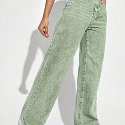 Glossia Women Comfort Straight Fit High-Rise Light Fade Acid Wash Stretchable Jeans image 2