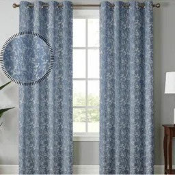 GEET CREATIONS Blue Set of 2 Floral Room Darkening Window Curtain-picture-32