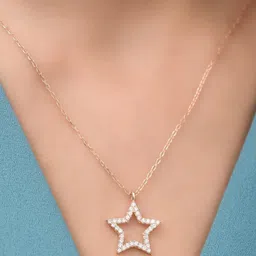 DressBerry Gold-Plated American Diamond-Studded Star-Shaped Pendant With Chain image 2