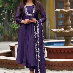 Aaghnya Women Floral Embroidered Kurta with Palazzo & Dupatta-image-4