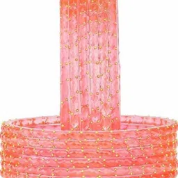 Shasmi Set Of 12 Rose Glass Artificial Stones & Beads Bangle image 1