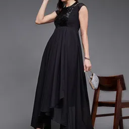 miss chase Black Embellished Sequined Fit & Flare Midi Dress image 5