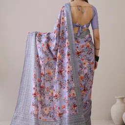 Mitera Floral Silk Blend Bagru Saree image 3