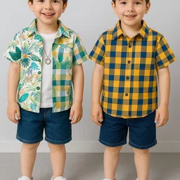 M J Fashion Unisex Pack of 2 Buffalo Checked Cotton Casual Shirts-picture-39