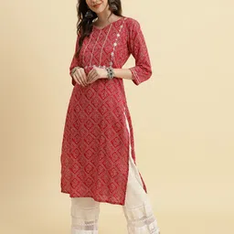 KSUT Bandhani Printed Zari Cotton Round Neck Indie Prints Empire Straight Kurta-picture-11