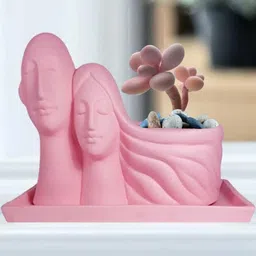 LASAKI Pink Ceramic Planter With Plate-picture-30