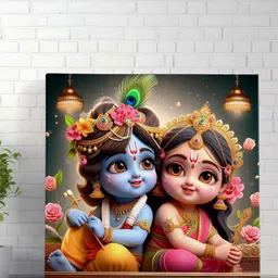 Livin'luxe Black & Pink Radha Krishna Religious Canvas Wall Art-image-98