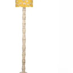 green girgit White & Mustard Printed Wooden Cylinder Floor Lamp image 5