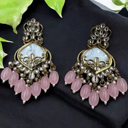 cosfic Gold Plated Kundan Chandbalis image 3