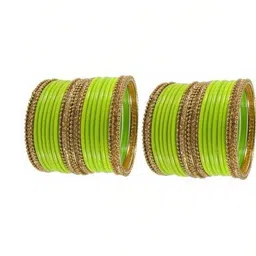 AMSHA Lime Green Glass Artificial Stones Bangle image 2