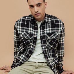 Fame Forever by Lifestyle Men Cutaway Collar Tartan Checked Cotton Oversized Casual Shirt-picture-49