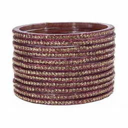Qufrozy Set Of 12 Brown Glass Artificial Stones & Beads Bangle image 3