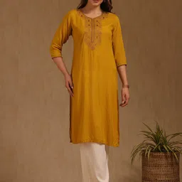 Soch Floral Embroidered Thread Work Thread Work Round Neck Straight Kurta-picture-21