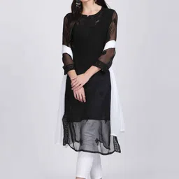 KHAKA Floral Embroidered Chikankari Georgette Kurta With Trousers & Dupatta-image-49
