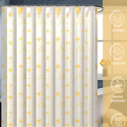 Aura 3-Pcs White & Yellow Star Printed Waterproof ShowerCurtainWithHooks image 4