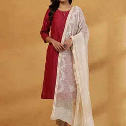 Fabindia Floral Embroidered Cotton Silk Dupatta With Chikankari-picture-38
