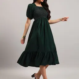 Raiyani Fashion Puff Sleeve Crepe Fit & Flare Midi Dress-picture-18