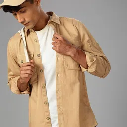 British Club Men Smart Spread Collar Solid Cotton Casual Shirt-image-96