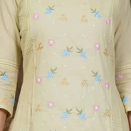 MF Hayat Women Floral Embroidered Regular Thread Work Pure Cotton Kurta with Trousers & With Dupatta image 2