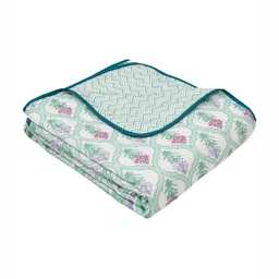 UNIQCHOICE Green & Pink Printed Mulmul Cotton Mild Winter 120 GSM Single Bed Dohar image 2