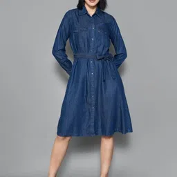 Tripursundari Fashion Women Belted Denim Shirt Dress-picture-39