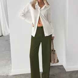 BAESD Women Relaxed Straight Leg High-Rise Non Iron Trousers image 4