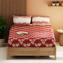KOPA magnolia Red & Beige Floral Microfiber 152 TC Queen Bedsheet with 2 Pillow Covers-picture-11