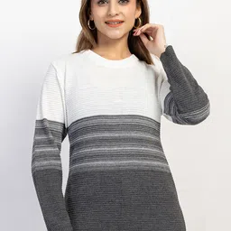 LEZA Women Colourblocked Round Neck Pullover-image-11