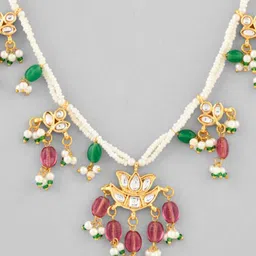 DASTOOR Gold-Plated Stone-Studded & Beaded Jewellery Set image 3