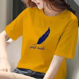Women Printed Round Neck Pure Cotton Yellow T-Shirt-image-21