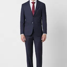 peter england Men Men Navy Textured Slim Fit Formal Two Piece Suit Solid Suit-picture-39