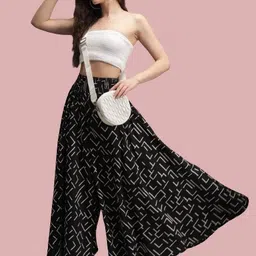 badgerw insome Women Flared Black Viscose Rayon Trousers image 1