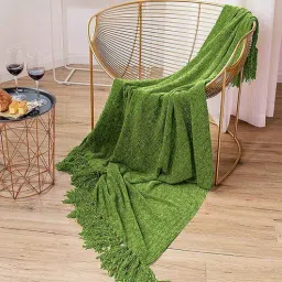 Light Green Polyester Chenille Checkered 50X60 Inches Throw-image-94