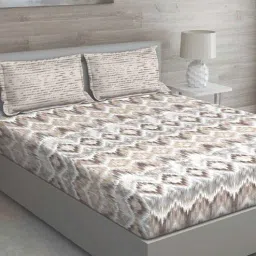 Grey Abstract 144 TC Cotton Queen Sized Bed Sheets with 2 Pillow Covers by GM Fabrics-picture-21