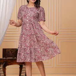 sugandh febric Women Fit and Flare Brown Midi/Calf Length Dress image 3