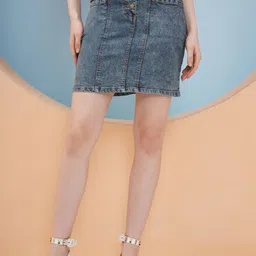 Women Solid Straight Blue Skirt-image-5