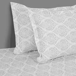 SWAYAM Grey & White Ethnic Motifs Cotton 200 TC King Bedsheet With 2 Pillow Covers image 4