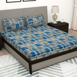 Story@home Grey & Blue Geometric 180 TC Flat Queen Bedsheet with 2 Pillow Covers-picture-29