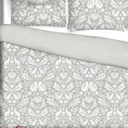 Signature Olive Green & White Floral Cotton 210 TC King Bedsheet With 2 Pillow Covers image 1