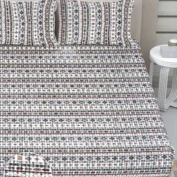 FABINALIV White & Blue Ethnic Motifs 300 TC King Bedsheet with 2 Pillow Covers image 3