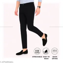 usigo Men Regular Fit Black Lycra Blend Trousers image 3