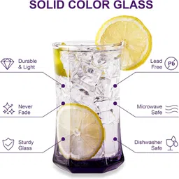 mevanta (Pack of 6) Premium Water & juice Purple Glass Set - Tall Drinking Highball Glasses Glass Set Water/Juice Glass image 4