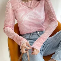 metronaut Casual Regular Sleeves Printed Women Pink Top image 3