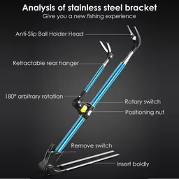 qpets Retractable Fishing Rod Holder with Ground Nail Stand Adjustable Length Retractable Fishing Rod Holder with Ground Nail Stand Blue Fishing Rod image 5